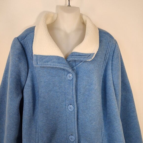 Denim & Co Womens Jacket Size 1X Blue Fleece Button Front Sherpa Lining A270423 - Picture 3 of 10